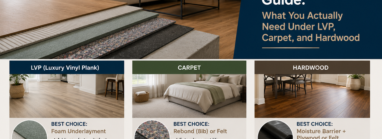 Flooring Underlayment Guide: What You Actually Need Under LVP, Carpet, and Hardwood