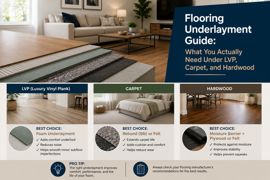 Flooring Underlayment Guide: What You Actually Need Under LVP, Carpet, and Hardwood