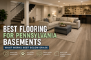 Finished Pennsylvania basement with waterproof luxury vinyl plank flooring and family room furniture