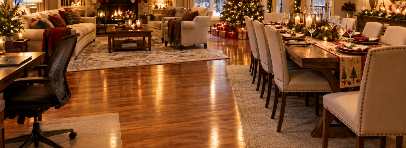 Hosting the Holidays on New Floors: Furniture, Spills, and Rolling Chairs